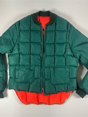 Thermo king woman's M Reversible Quilted Puffer Jacket in Forest Green & Orange